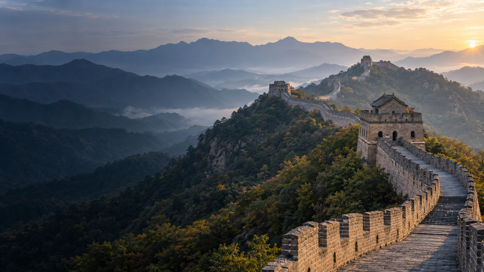 Illustrative view of the Great Wall in mountain scenery