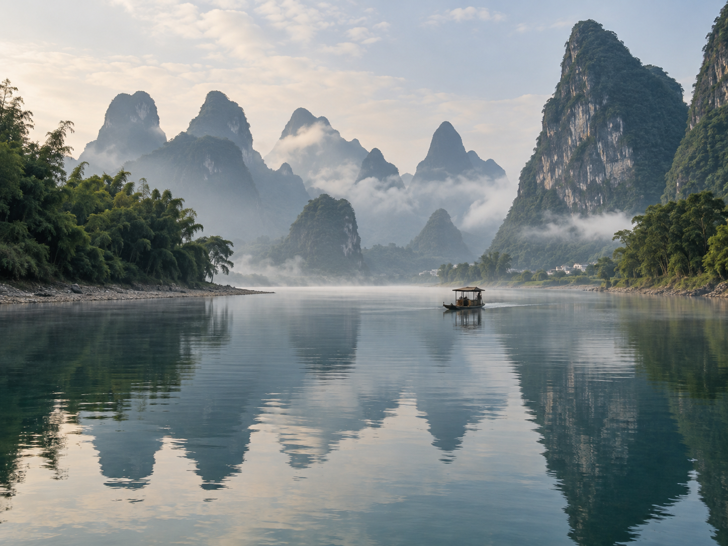Illustrative view of the Li River and karst mountains near Guilin